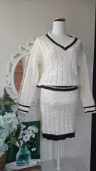 ケーブル編みニット セットアップ アイボリー