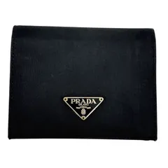 【PRADA プラダ】 ナイロン 二つ折り財布 ウォレット 三角ロゴ レディース メンズ ブラック系 黒