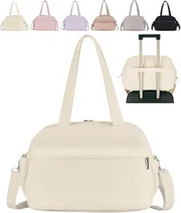 グリーンパキラ キャリーオンバッグ 小さめ レディース 大容量 1泊 2泊 軽量 ボストン カバン キャリーオンバック 機内持ち込み 鞄 旅行 出張 ジム スポーツ 入院 トラベル ヨガ 習い事 サブ (オフホワイト,  標準)