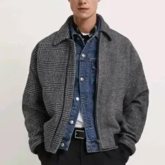 ZARAコンサート コントラスト ハウンドトゥース グレンチェック ブルゾン クロップド アウター ブラック 8288/657