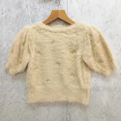 VIS ビス セーター フェザーヤーン ビーズ ニット リボン刺繍 ショート丈 アイボリー Fサイズ 〇◇☆