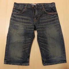 (910★ EDWIN エドウィン 4515 XV-S ダメージ加工 リペア加工 ユーズド加工 デニムショーツ ハーフジーンズ w32 古着