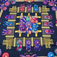 HERMES エルメス　カレ90 馬のリボン飾り  LES RUBANS DU CHEVAL　スカーフ　シルク100％　ブラック