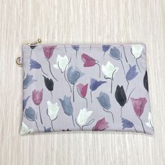 フラットポーチ 20㎝ファスナー リバティ チューリップ・シャドー ☆ ハンドメイド 通帳ポーチ ペンポーチ 母子手帳ポーチ お薬手帳ポーチ マルチ