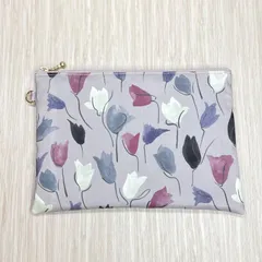フラットポーチ 20㎝ファスナー リバティ チューリップ・シャドー ☆ ハンドメイド 通帳ポーチ ペンポーチ 母子手帳ポーチ お薬手帳ポーチ マルチ