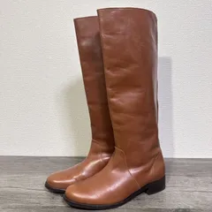 REMME レザーロングブーツ 本革 ベーシックデザイン ラウンドトゥ ローヒール キャメル 38 24cm