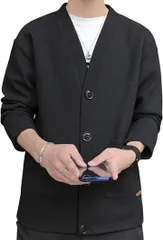Stilia メンズ カーディガン さらり快適 ワッフル調 通気性 春秋 長袖 無地 ゆったり 大きめ 2XL対応 軽い 着回し自在 大容量ポケット シンプル おしゃれ 前開き (ブラック,  2XL)