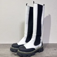 GANNI 22AW クリアテッドハイチェルシーブーツ 本革 サイドゴアブーツ ロングブーツ 37 23.5-24cm ホワイト モノトーン