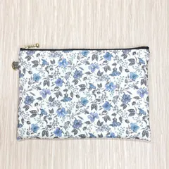 フラットポーチ 20㎝ファスナー リバティ オーシャン・アイル ☆ ハンドメイド 小物入れ 通帳ポーチ ペンポーチ 母子手帳ポーチ お薬手帳ポーチ マルチ