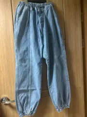 PURE バンディング ジョガー デニム パンツ ライトブルー ブラックデニム