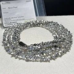 アコヤ真珠【3連】照り◎ ケシパール 芥子 ネックレス グレー系 53㎝ 38.5g 本真珠 リアル pearl jewelry アクセサリー SILVER刻印 SS125