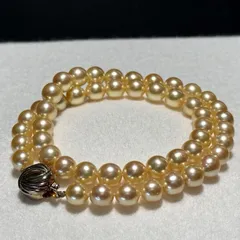 照り◎ ゴールデンパール アコヤ ネックレス 7.99〜8.50㎜ 44㎝ 42.7g 本真珠 SILVER刻印 リアルパール pearl jewelry necklace SS123