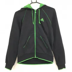 アディダス ジップパーカー 黒×グリーン フード内側メッシュ 胸元ロゴ レディース OT ゴルフウェア adidas