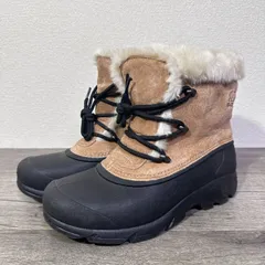 訳あり美品 SOREL SNOW ANGEL スノーエンジェル 内フリースボア 防水 スノーブーツ 25cm ベージュ/ブラック ※名前書き込みあり