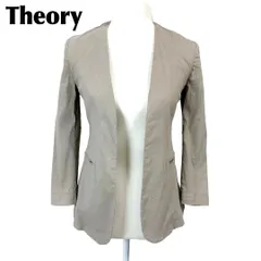 【美品】 Theory 麻混ノーカラージャケット 0 ベージュ 無地