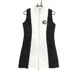 【新品】キスオンザグリーン 中綿ノースリーブワンピース 白×黒 バイカラー フルジップ レディース S ゴルフウェア kiss on the green