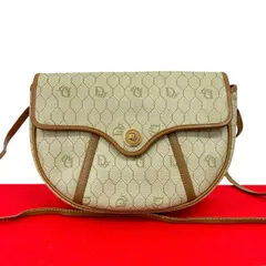 極 美品 Christian Dior ディオール ヴィンテージ ロゴ 金具 ハニカム 柄 レザー 本革 ショルダーバッグ ベージュ ブラウン 37990