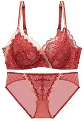 select shop Tomorrow 下着 レディース 上下 セット ノンワイヤーブラ 盛り 谷間 メイク ショーツ レース (レッド,  L)