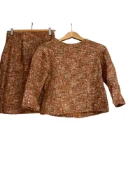  STRAWBERRY FIELDS  ストロベリーフィールズ　ツイード　セットアップ　トップス&タイトスカート　ブラウン系　レディース　サイズ不明【ZK85】