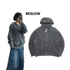 *新品* BESLOW カットアウト ウォッシュ ジップアップパーカー チャコール