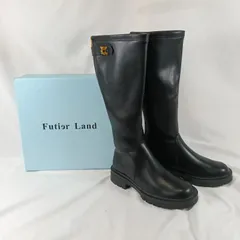 極美品　フューティアランド ゴールドバックル付 ストレッチロングブーツ 黒 39 24.5