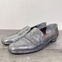 ルーカグロッシ パンチングローファー 37 シルバー メタリック レザー 