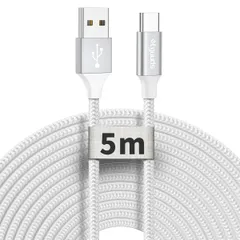 Type-C機器対応 USB USB その他Android タブレット/スマートホン/防犯カメラ/コントローラー 高耐久ナイロン 充電ケーブル データ転送に非対応 USB-C 長い ケーブル タイプc 白】etguuds ケーブル【5m C Type