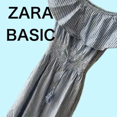 【美品！】ZARA BASIC オフショルダー　ロングワンピースM ストライプ ザラ 大人可愛い