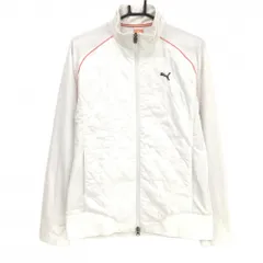 【美品】プーマ 中綿切替ジャケット 白×レッド ダブルジップ 前身頃中綿 裏微起毛  メンズ L ゴルフウェア PUMA