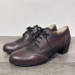 あしながおじさん 本革×チェック ウィングチップ オックスフォードシューズ ヒールアップ ドレスシューズ 23.5cm ダークブラウンコンビのサムネイル