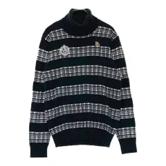 サイズ：4 PEARLY GATES パーリーゲイツ  タートルネック長袖ニットセーター ボーダー×チェック柄 ブラック系 [240101590566] ゴルフウェア メンズ ストスト