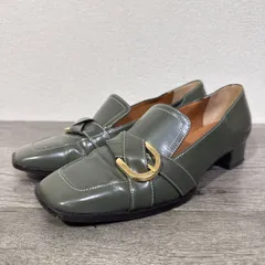 バークレー BARCLAY 日本製 スクエアトゥ ベルトアレンジローファーシューズ 本革 チャンキーヒール ヒールアップローファー 23.5cm カーキ