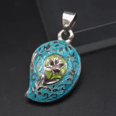 Q053 ヴィンテージ ペンダント トップ マルチカラー フラワー リバーシブル デザイン シルバー チャーム ヘッド