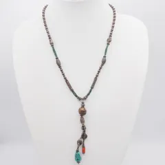 Q051 ターコイズ トルコ石 赤珊瑚 サンゴ ネックレス デザイン シルバー ヴィンテージ 3月 12月誕生石