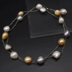 Q080 バロックパール 真珠 ネックレス マルチカラー デザイン シルバー 6月誕生石