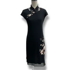 VIVIENNE TAM ヴィヴィアンタム パワーネット チャイナワンピース ドレス ノースリーブワンピース フラワー刺繍 花柄 ナイロン ブラック 黒 サイズ0 レディース 夏 ゴーゴー古着久喜倉庫店 No.1496