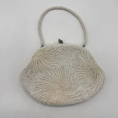 ヴィンテージ ビーズバッグ 昭和レトロ ホワイト ファッション小物 ガマ口