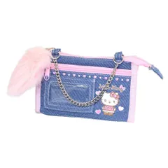 【メール便】ハローキティ ペンケース デニムマルチポーチ ギャル3 WH サンリオ 畑山商事 筆箱 新学期準備文具 小物入れ キャラクター グッズ 