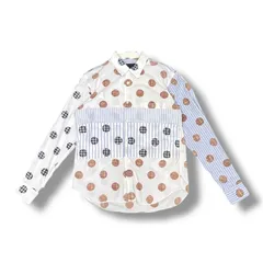 COMME des GARCONS HOMME PLUS Patchwork shirt パッチワークシャツ 長袖シャツ ロングスリーブ コムデギャルソンオムプリュス PF-B019 ホワイト ブルー XS 1155A1