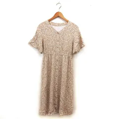 グローバルワーク GLOBAL WORK 花柄 シャツワンピース フレア ロング ゆったり プリント 半袖 M ベージュ /NT32