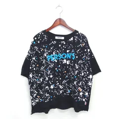 パーソンズ PERSON'S カットソー Tシャツ ビッグシルエット ロゴプリント ペンキ柄 五分袖 L ブラック 黒 /TT