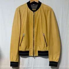 [城東75-022] Dolce&Gabbana ドルチェ&ガッバーナ レザーボンバージャケット イエロー サイズ48