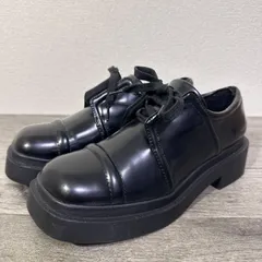 訳あり チャールズ&キース レースアップチャンキーブローグ スクエアトゥ ローファー 36 23cm ブラック