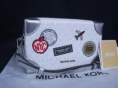 ■新品■未使用■ MICHAEL KORS マイケルコース MK柄 エンベリッシュ PVC×レザー クロスボディ ショルダー ホワイト系 FR4925
