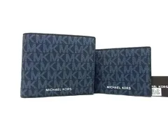 ■新品■未使用■ MICHAEL KORS マイケルコース 36U9LCRF6B MK柄 PVC×レザー 二つ折り 財布 ウォレット ネイビー系 BP6410