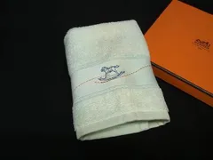 ■極美品■ HERMES エルメス オー ギャロップ コットン100％ ハンドタオル ハンカチ ライトグリーン系 FR7473