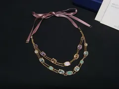 ■新品■未使用■ SWAROVSKI スワロフスキー Rosette ロゼット 2連 リボン ネックレス アクセサリー レディース ゴールド系 FV5221