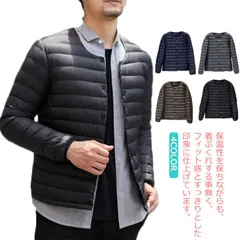 【送料無料】インナーダウン メンズ ライトダウン ダウンジャケット ショート 長袖 軽量 ダウンベスト あったか 薄手 秋冬 ダウン インナー ジャケット ノーカラー ポケット ラウンドネック 大きい#erika887
