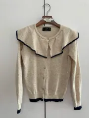 レディース ビック襟 バイカラー ニット カーディガン ベージュ フリーサイズ デイリー パーティー カジュアル