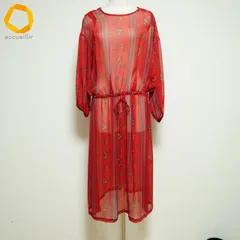 #anc スポーティフ SPORTIFF ワンピース 2 朱色 黒系 青系 総柄 シースルー バックボタン 美品 レディース [797677]